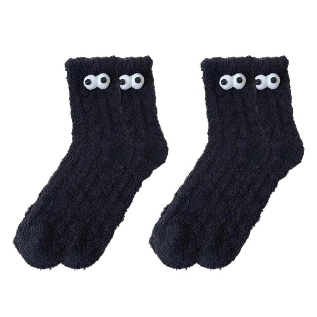 2 pares de calcetines divertidos y esponjosos con ojos grandes para mujer, calcetines de dormir cálidos y peludos, calcetines gruesos y acogedores de invierno para descansar y dormir en interiores.