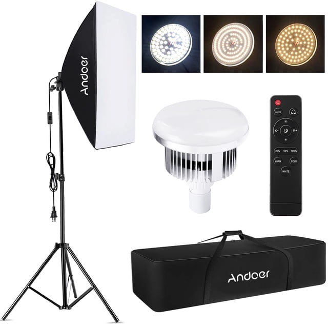 Andoer-2 Kit de Photographie, avec 85w 2800k-5700k Kit Softbox Réglage de la Température Led * Softbox Réglé avec 2800k-5700k Température Bicolore 2M Stand * + 2M Stand * 1 Télécommande + Transporter * + Softbox * Réglé avec 85w