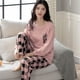 thumbnail image 1 of Pijamas de mujer de primavera y otoño de algodón de manga larga pantalones largos de otoño e invierno de algodón para uso exterior ropa informal para el hogar, 1 of 1