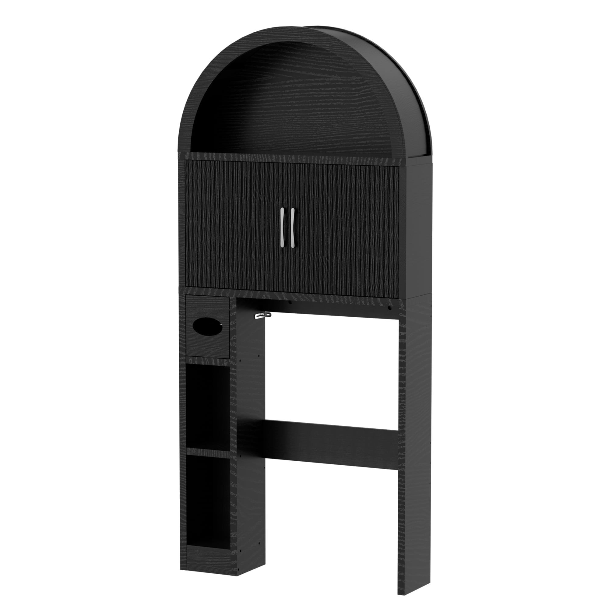 AHB Over Toilet Storage Cabinet with Arc Design, Freestanding Bathroom Organizer with Doors, 7.7"D x 30.5"W x 67.7"H, Black