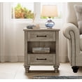 thumbnail image 2 of Side Table with 2 Drawers & Open Shelf, Farmhouse End Table with Charging Station, Wooden Nightstand for Bedroom & Living Room, Grey, 2 of 7
