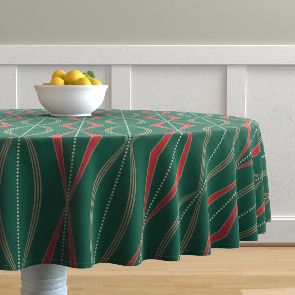 Round Tablecloth Christmas Mid Century Modern Red And Green Retro