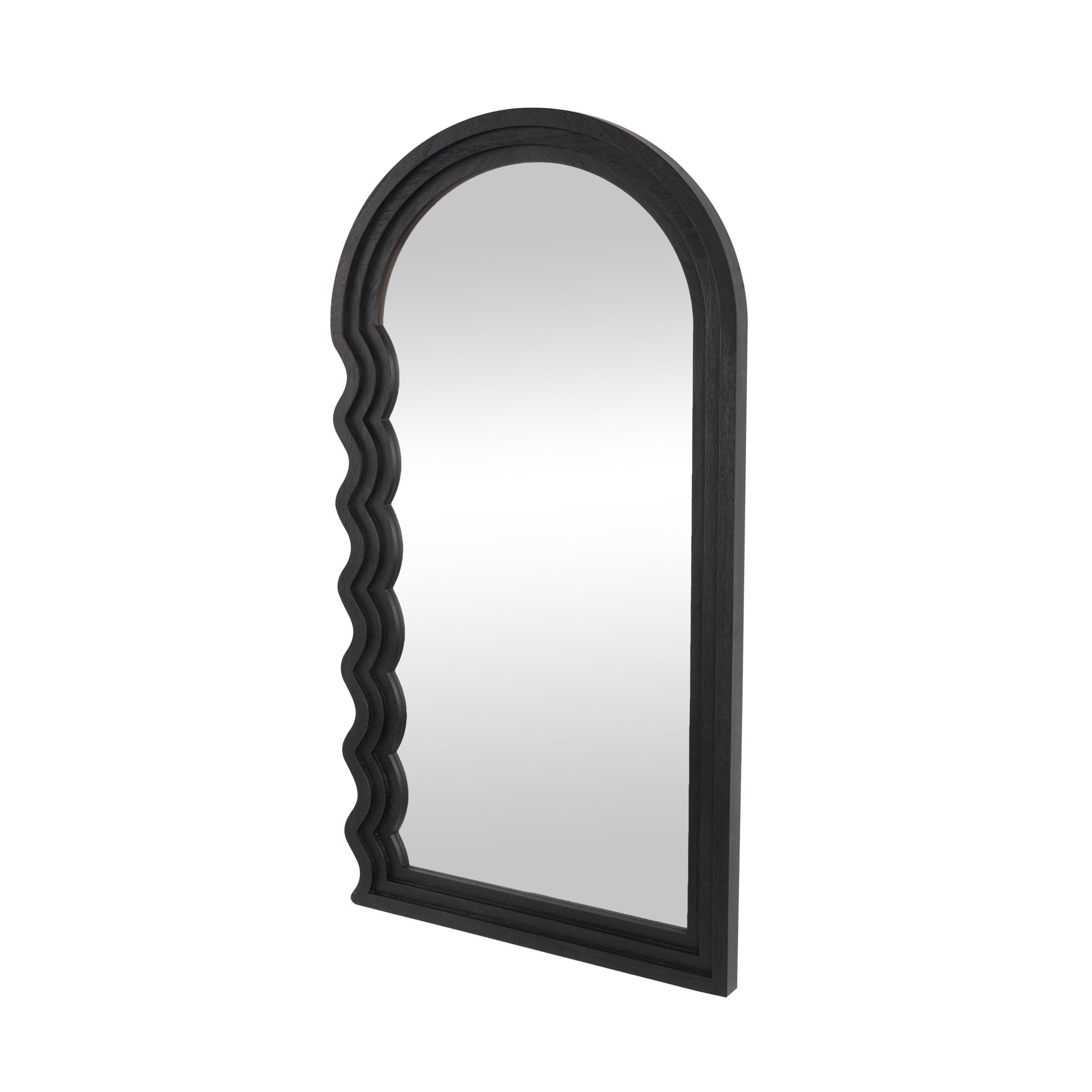 DecMode 28" x 51" Black Handmade Wavy Wall Mirror with Dimensional Carved Frame