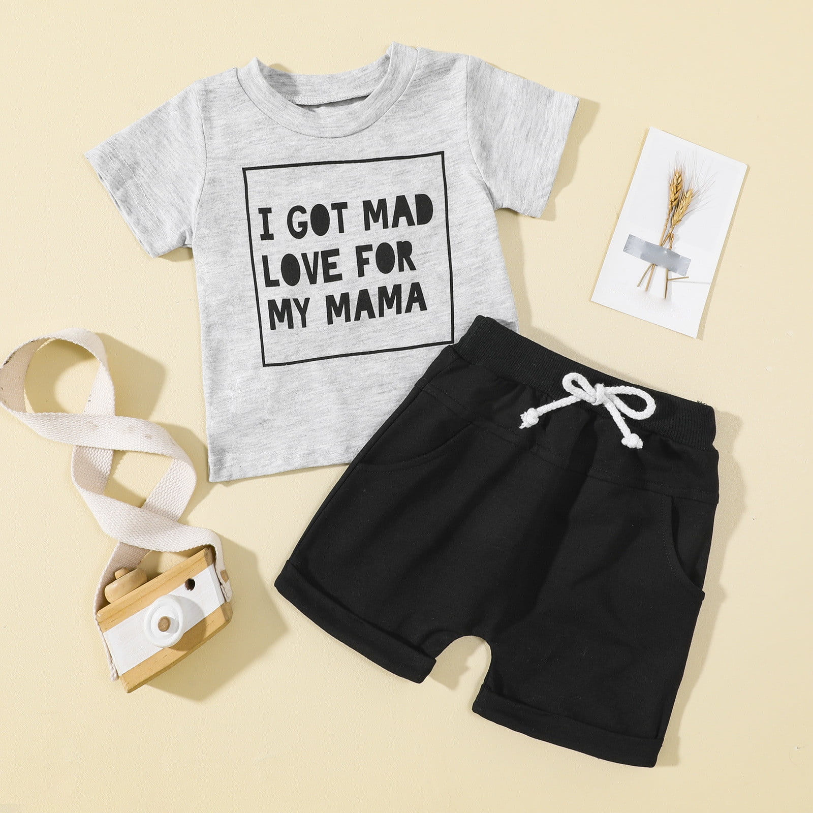 MHZLDYZ 6T Boys Clothes Kids Toddler Baby Boys Spring Summer Print Letter Cotton Short Sleeve Tops Tshirt Shorts Outfits Set Clothes 2 Year Old Boy Clothes Boys 5T Clothes(Gray,100)