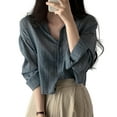 thumbnail image 2 of sunsanly Lapel Long Sleeves Buttons Placket Women Shirt Spring Solid Color Pleated Shirt Top, 2 of 8