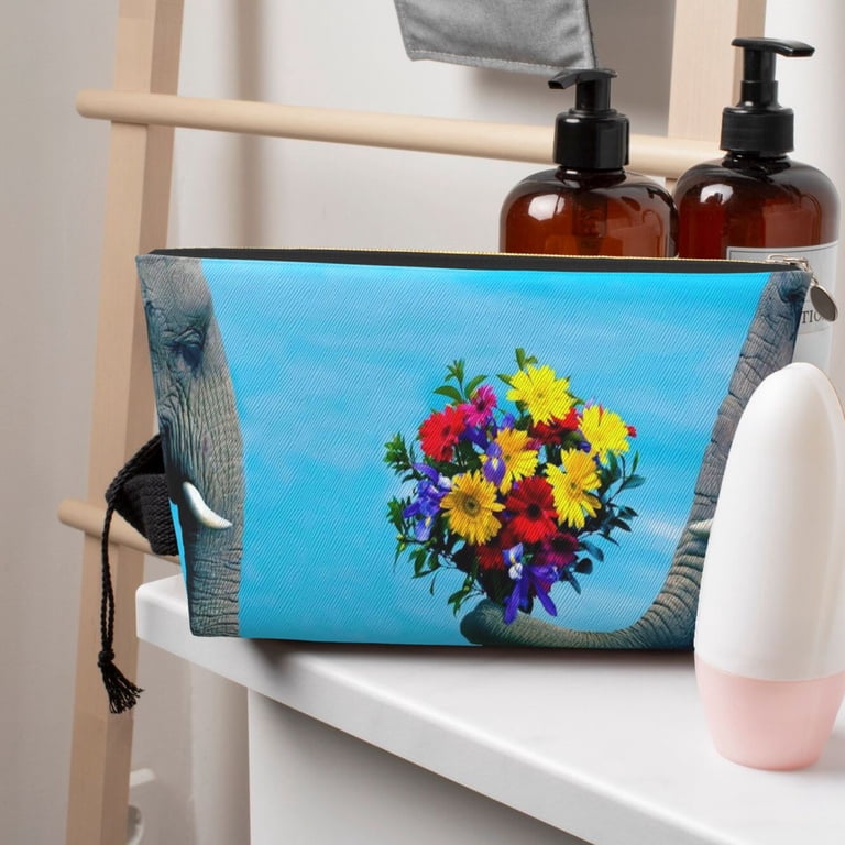 elephant print travel makeup bag Large Zipper Pouch Cosmetic Organizer for Women (Elephant, Large) Beauty Thoughtful details such as a smooth zipper and neat stitching add durability and a refined look Elephant Silk Cosmetic Case |