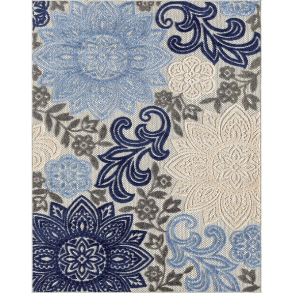 Oasis Floral Blue 8 ft. x 10 ft. Indoor/Outdoor Area Rug