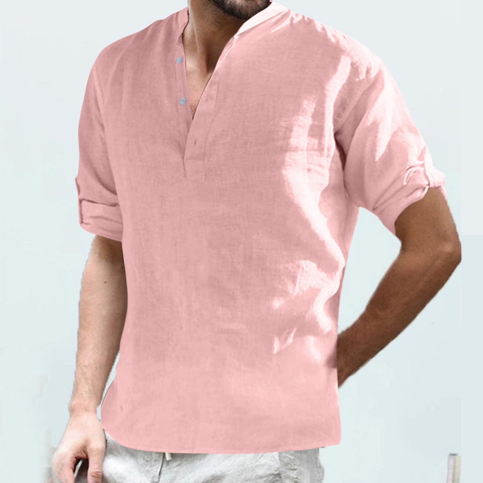 Long Sleeve T Shirts For Men Men Cotton Linen Shirt Pullover Casual Stand Up Collar Solid Beach T Shirt Je S Walmart