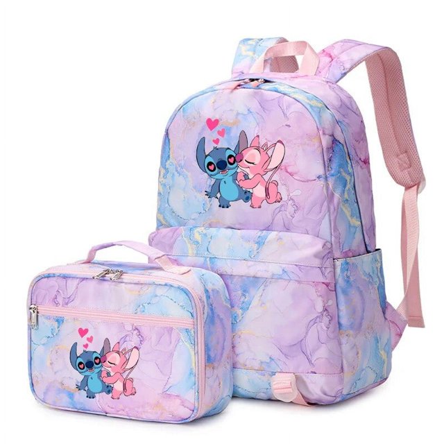 2pcs Lilo Stitch Multi Pocket Backpack with Lunch Bag Rucksack Casual School Bags for Women Student Teenagers Sets