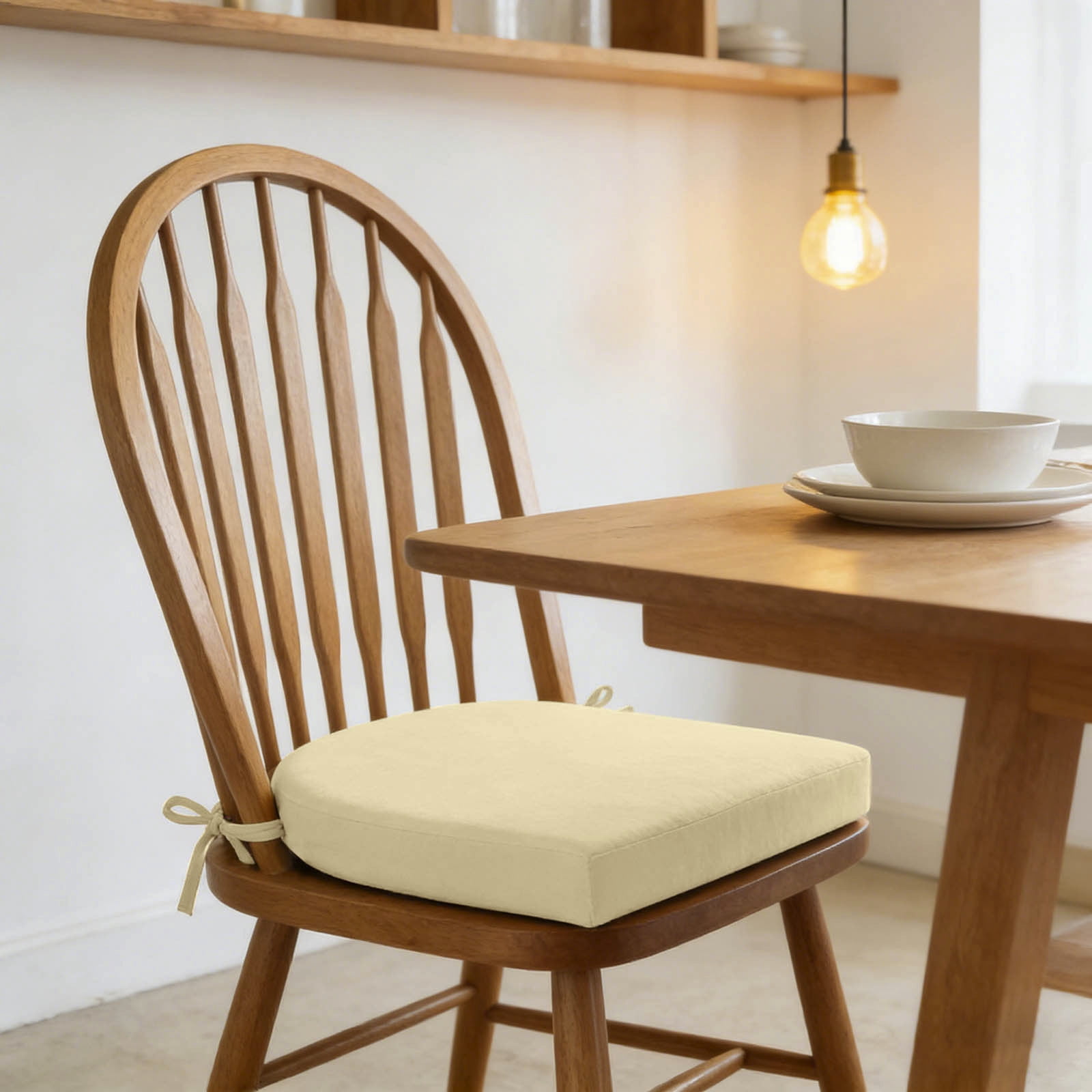 Indoor Outdoor Chair Cushion - 16.9 x 15.7 Inch Thick Seat Pad with Adjustable Ties for Dining Chairs, Patio Furniture, and Garden Chairs - Foam Comfort Seat Cushion for Home and Garden (Beige)