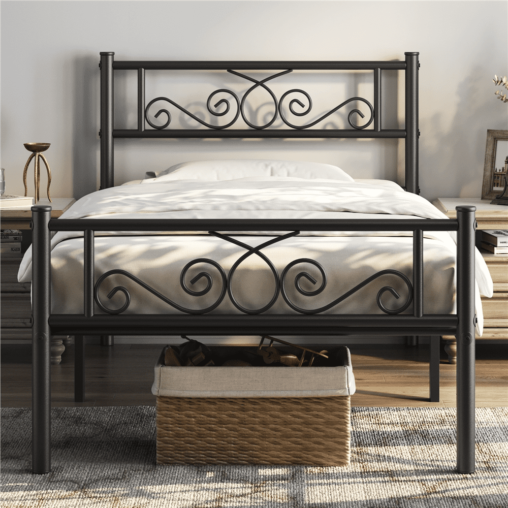 Renwick Modern Scroll Metal Platform Bed for Adult, Black, Twin XL