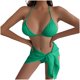 thumbnail image 1 of Traje de baño para mujer, bikini de color liso sin espalda con cordón y tirantes divididos, conjunto de tres piezas, trajes de baño para mujer, 1 of 5