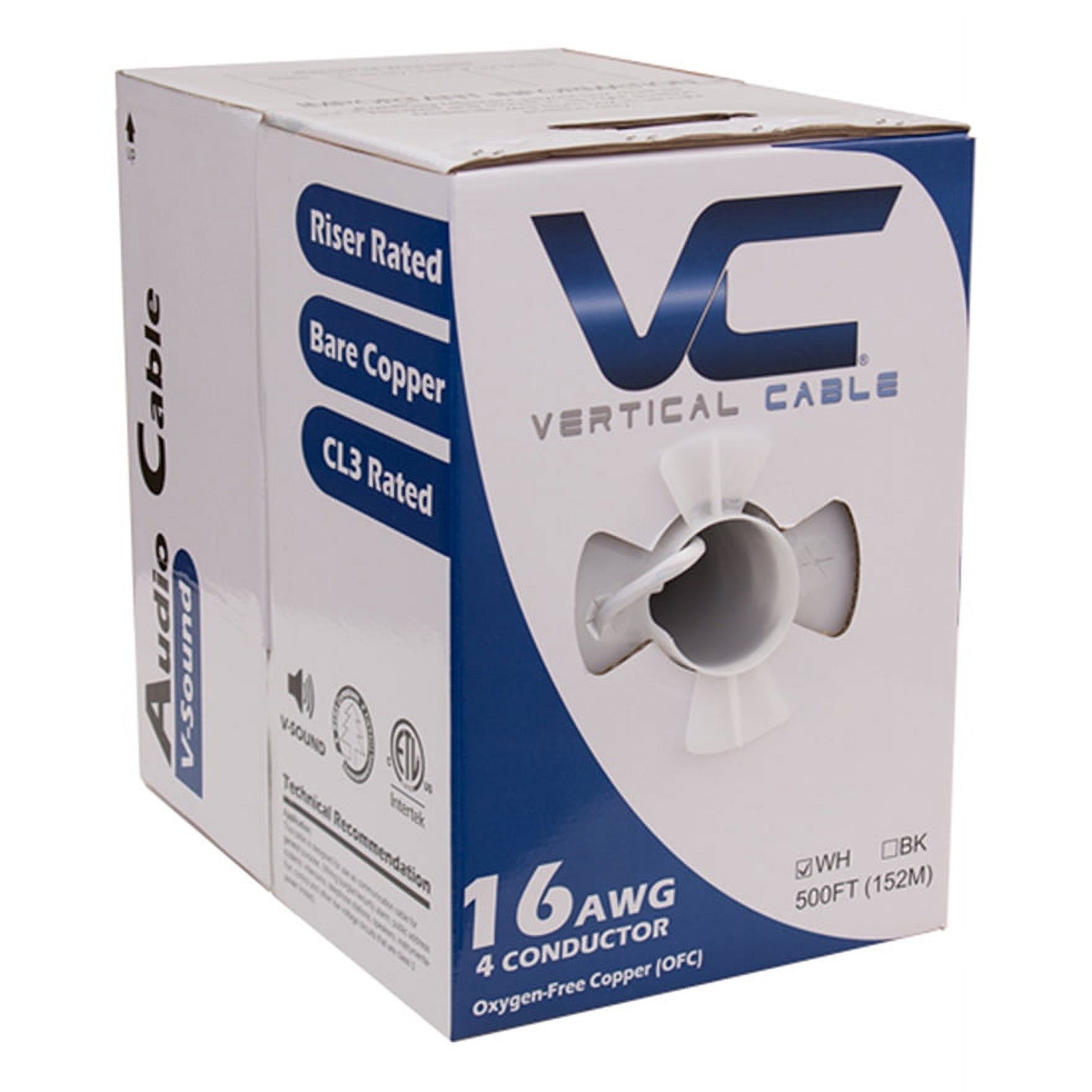 Vertical Cable® 209-2316 4 Conductor 16AWG Wire Speaker Cable (White | 500 ft Pull Box)