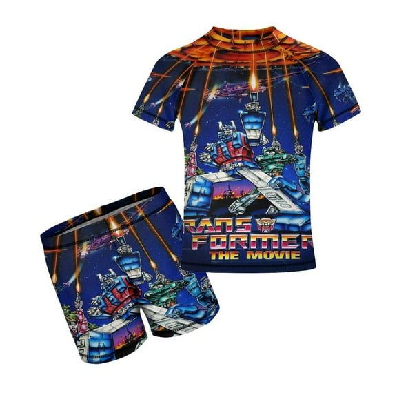 Kids Transformers Short Sleeve Swimwear Boys Two Piece Rash Guard Sets For Beach Pool