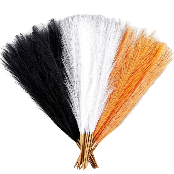 Pampas Grass Acfruits negro, blanco y naranja, 30 unidades, 43 cm, Halloween