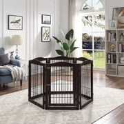 Unipaws Wide Pet Gate, Freestanding Pet Playpen, 6 Panels Dog Gate, Espresso