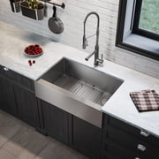 KRAUS Standart Pro 33 Flat Apron Front Farmhouse 16 Gauge Single Bowl Stainless Steel Kitchen Sink