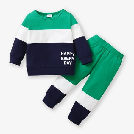 

PatPat Toddler Baby Boys Sweatsuit Long Sleeve Top Pullover Sweatshirt Long Pants Pajamas Sleepwear Infant Boys Cotton Color Block Shirt Sweatpants Fall Outfit Set School Clothes 3-24Month