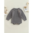 thumbnail image 2 of Wassery Newborn Baby Knitting Bodysuit for Boys Girls Round Neck Long Sleeve Ribbed Romper Solid Color Button Closure Jumpsuits 0-18 Months Infant Fall Winter Clothes, 2 of 7