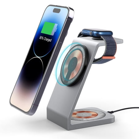 AOKESI Wireless Charger 3 in 1 Fast Charging Station Magnetic Travel Wireless Charger Fit for iPhone 15 14 13 12 11 Pro Pro Max iWatch Series 9 8 7 6/Ultra 2 Airpods 3 2 Pro (with 18W Adapter)