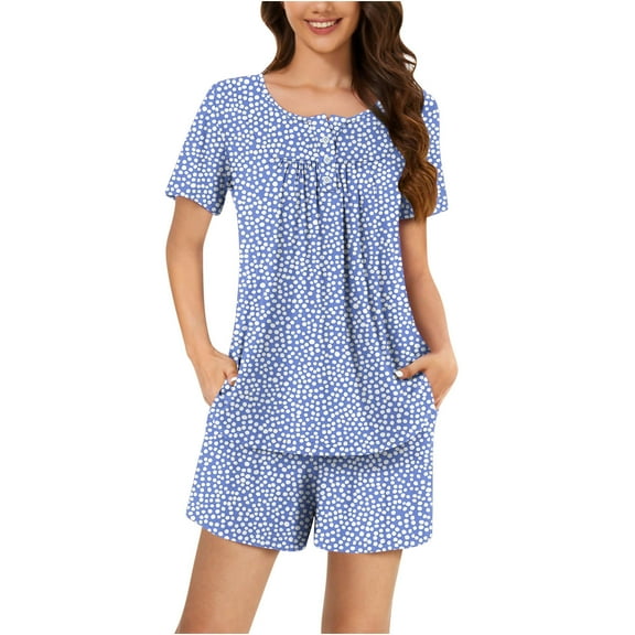 Tnhcen Women's New Summer Short Sleeve Pajama Set 2 Piece Lounge Sleepwear V-Neck Short Sleeve Shorts With Pockets Ladies Pjs S-3XL