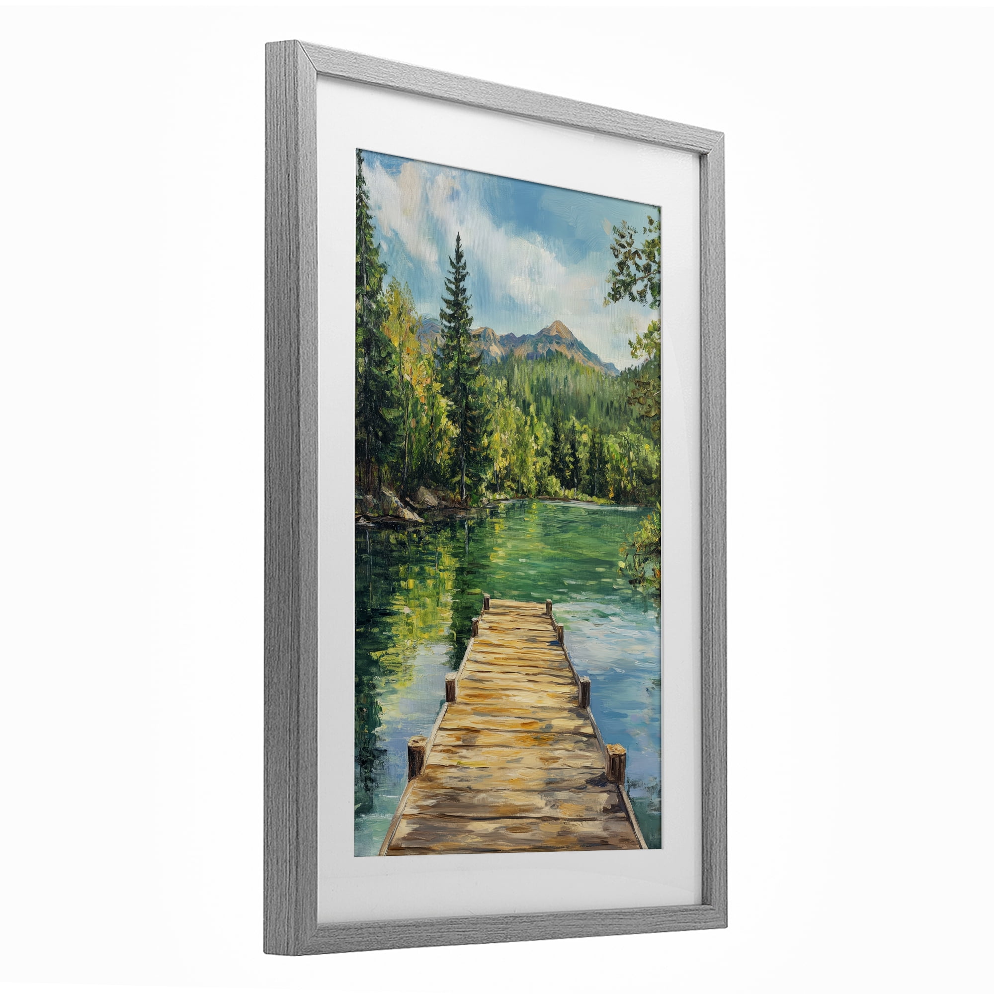 Stupell Industries Sunlit River Dock Gray Framed Print Under Glass, design by Petal Prints Design