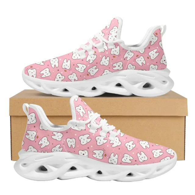 Zapatillas de deporte de malla con estampado dental para mujer, ligeras, con cordones, transpirables, para exteriores,