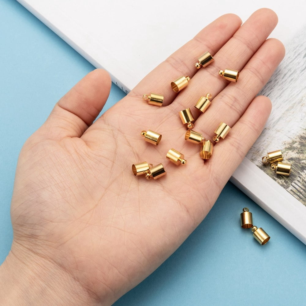 500pcs Brass Cord Ends Golden 10x6mm Hole: 1.2mm 5.5mm inner diameter