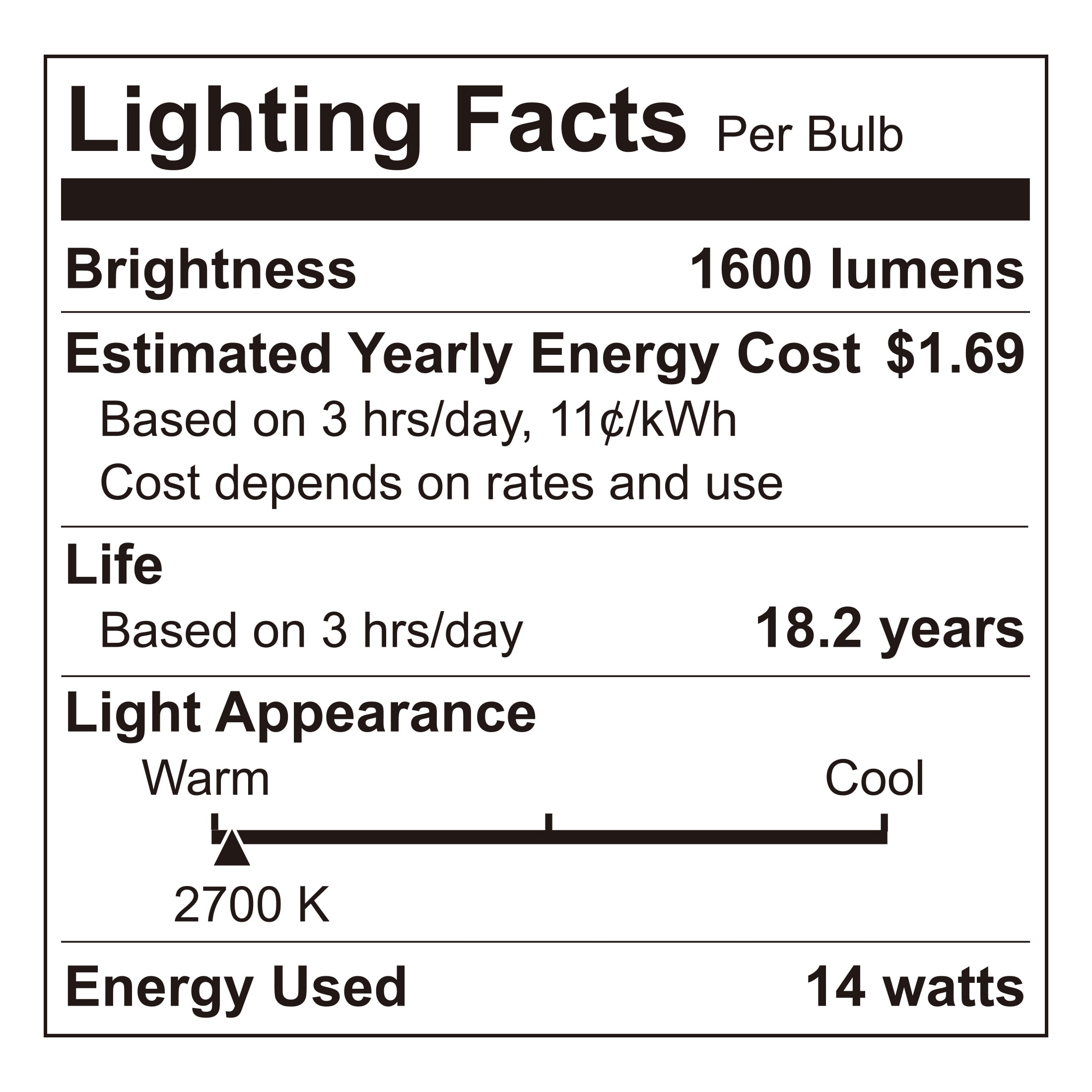 Great Value A19 LED 13W (100W Equivalent) Soft White E26 Medium Base General Purpose Light Bulbs, Dimmable, 4 Pack