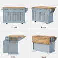 thumbnail image 3 of 54" Large Kitchen Island On Wheels with Rubber Wood Drop Leaf, Rolling Island Cart on 4 Wheels with 4 Doors and 3 Drawers, Kitchen Island with Storage, Gray+Blue, 3 of 10