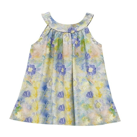 

Little Child Girls Dresses Tie Dye Gradient Printed Sleeveless O-Neck Cotton Princess Party Wedding Bridesmaid Comfy Soft Sundress For Children