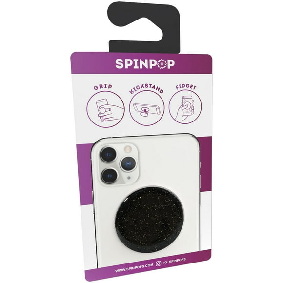 SpinPop Black with Gold Glitter Gel Overlay, SpinPop Phone Grip
