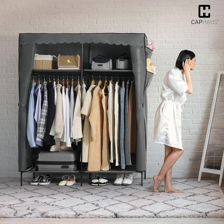 CAPHAUS 55 Inch Clothing Rack with Cover Portable Closet Wardrobe Covered Garment Rack for Hanging Clothes 190LB Capacity Heavy Duty Metal Frame