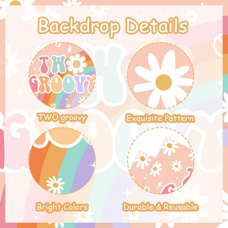 "Two Groovy" Birthday Decorations Kit - Daisy Flower Balloon Garland & Backdrop For Groovy 2nd Birthday Party