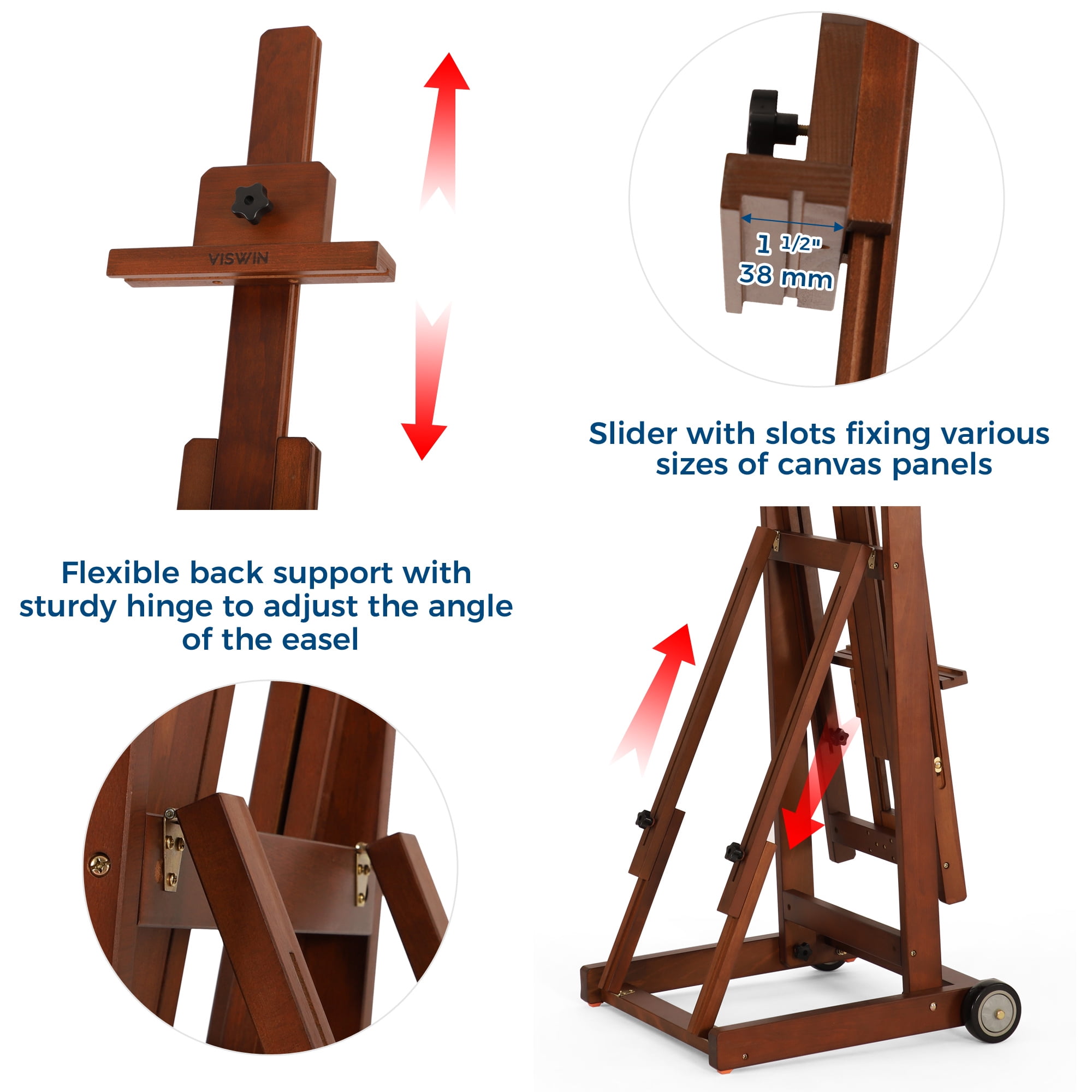 VISWIN Collapsible Wood H-Frame Easel, Hold 1 or 2 Canvas up to 78"-Walnut