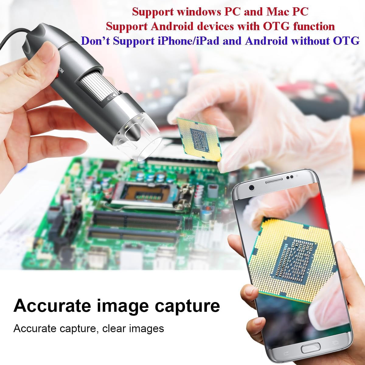 USB Microscope Camera with Stand & Carrying Case, Digital Microscope Compatible with Android Windows Linux Mac, Portable Magnifier Camera for Kids Students Adults(Not for iPhone/iPad)