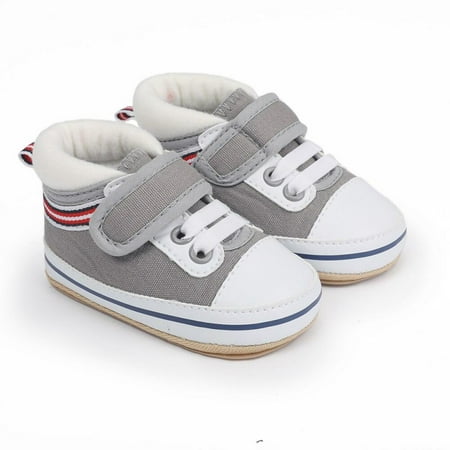 

Final Clear Out! Baby Boys Canvas Shoes Sneakers Infant Solid Cozy High Top Ankle First Walkers Striped Prewalker Newborn Girls Crib Shoes 0-18M