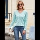 thumbnail image 4 of Blusas de Punto Gofre para Mujer, Camisas de Larga con Cuello en V, Blusas Casuales Elegantes, Conjuntos de Otoño 2025 Verde M, 4 of 9