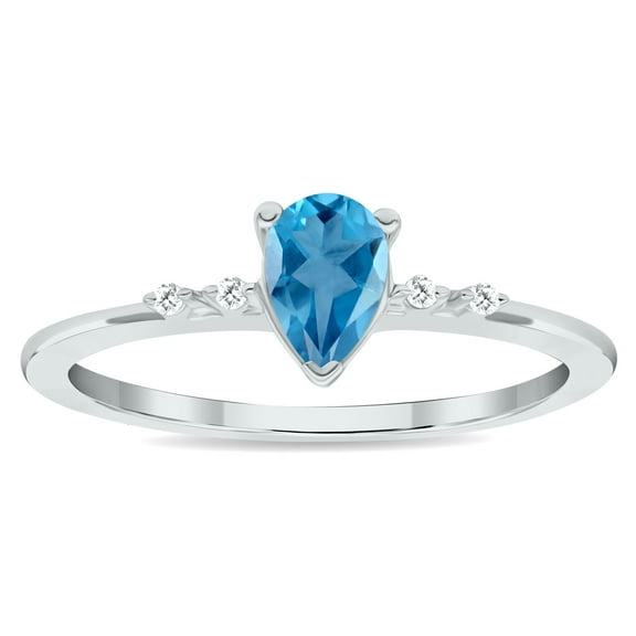 SZUL Women's Blue Topaz and Diamond Sparkle Ring in 10K White Gold