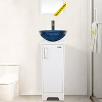 Eclife 13" Small Bathroom Vanity White Combo Tempered Glass Ceramics Vessel Sink Free-standing Cabinet Set blue round sink