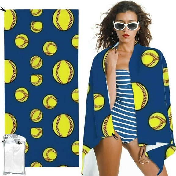 BCIIG Softball Beach Towel 3 Microfiber Quick Dry Bath Yellow Baseball Big Towels Soft Lightweight Pool Sport Balls Blue Oversized Towels Sand Free Travel Swimming Decor Gifts for Adults 27.5x55in