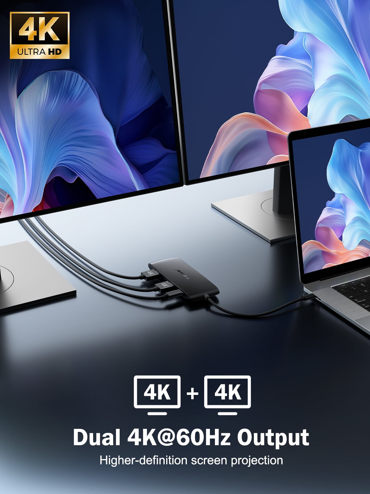 7-in-1 USB-C Docking Station with HDMI Ports Support Dual 4k Output, 100w PD Charging, 5Gbps USB 3.0 and 2.0 Ports for Multi-monitor Setups