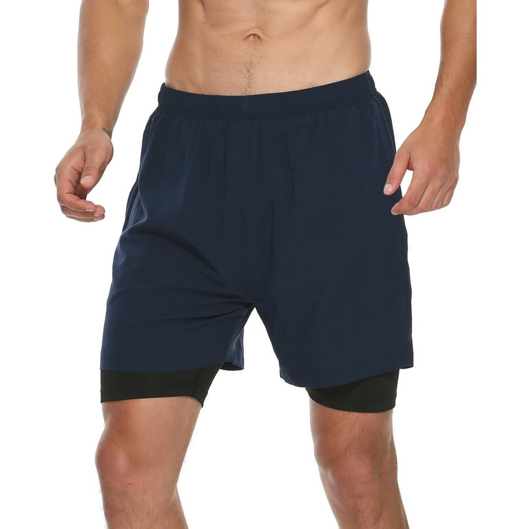 FEDTOSING Men s 2 in 1 Running Shorts Navy Quick Dry Athletic