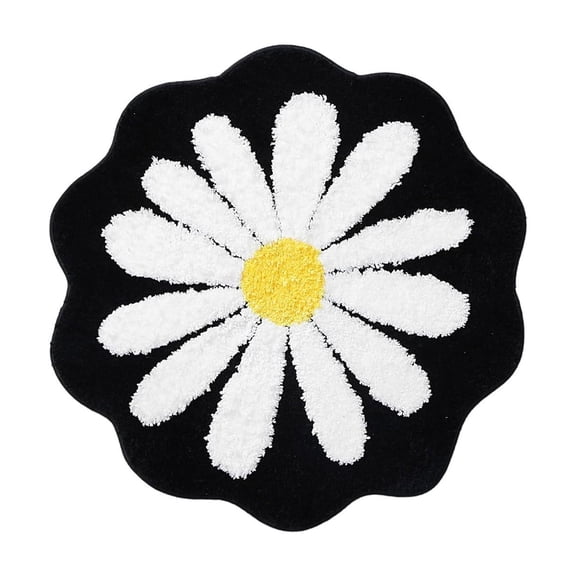 Black Daisy Flower Bath Mat Black 26 X 26 Inches Absorbent Non Slip Rug For Bathroom Kitchen Toilet Soft Washable