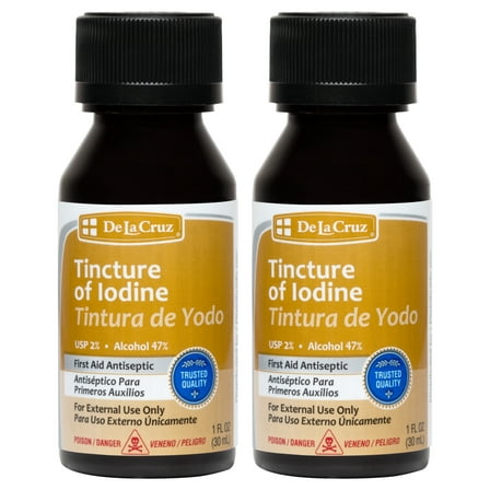 De La Cruz Iodine Tincture 2% Topical Solution, 1 Fl Oz Bottle, 2 Pack