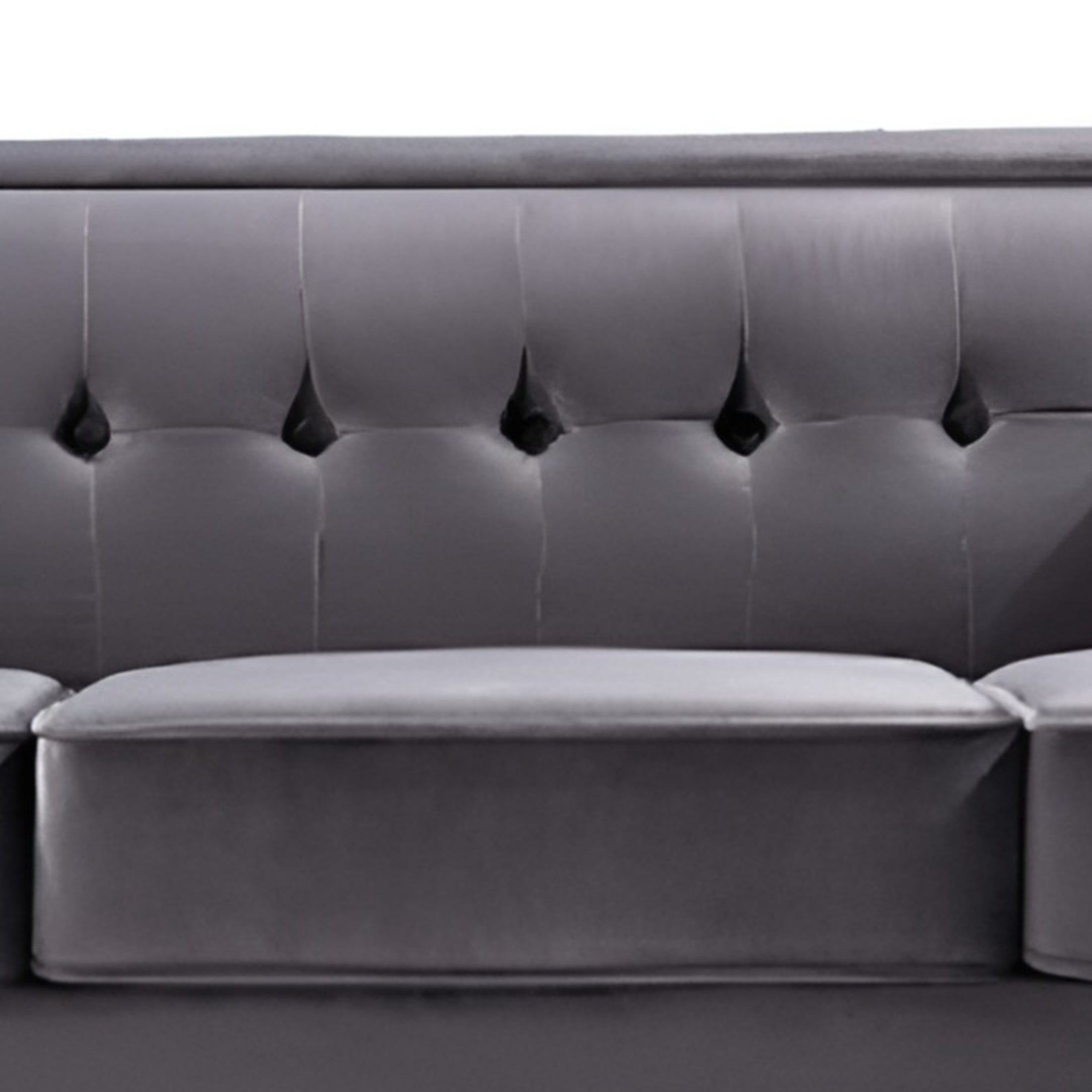 GDF Studio 80.7" Chesterfield Tufted Sofa with Square Arms, Crushed Velvet Upholstery, Gray