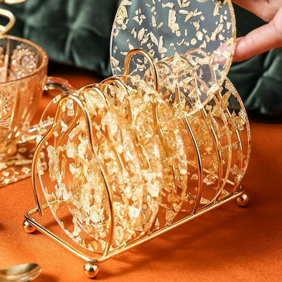 Travelwant 3Packs Coaster Set Gold Foil Acrylic Drinks Coasters Heat Proof for Tabletop Suitable for Kinds of Cups for Table