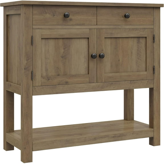 BOBOKY Farmhouse Console Table with 2-Door Cabinet & 2 Drawers, Coffee Bar, Entryway Table with Storage Shelf, Sofa Tables Buffet Sideboard for Kitchen, Hallway, Dining, Living Room,Rustic Brown