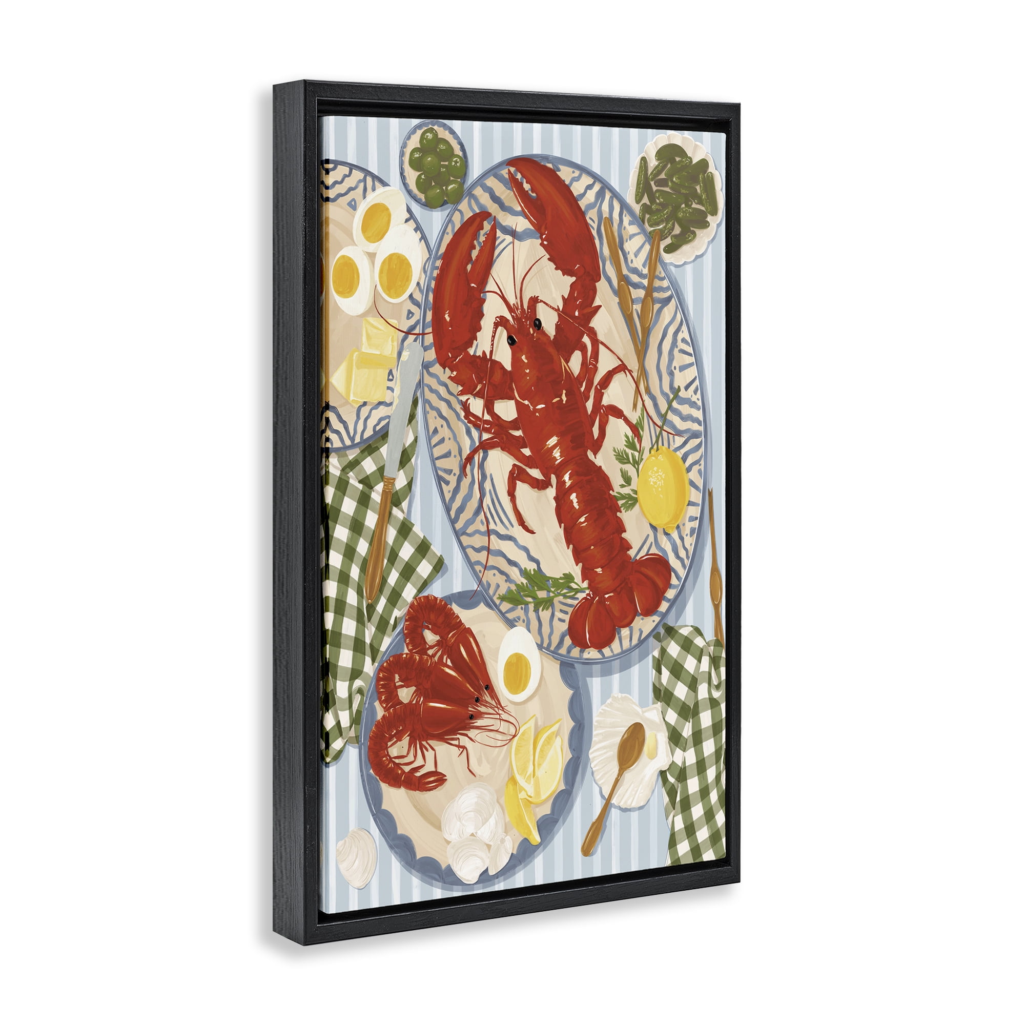Stupell Industries Lobster For Lunch Platter Black Framed Floater Canvas Wall Art, design by Vero Illustrates