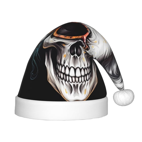 Vsdgher Flower Horn Skull A Christmas Hat, Santa Hat for Kids Xmas Holiday Hat Red Classic Christmas New Year Festive Party Supplies